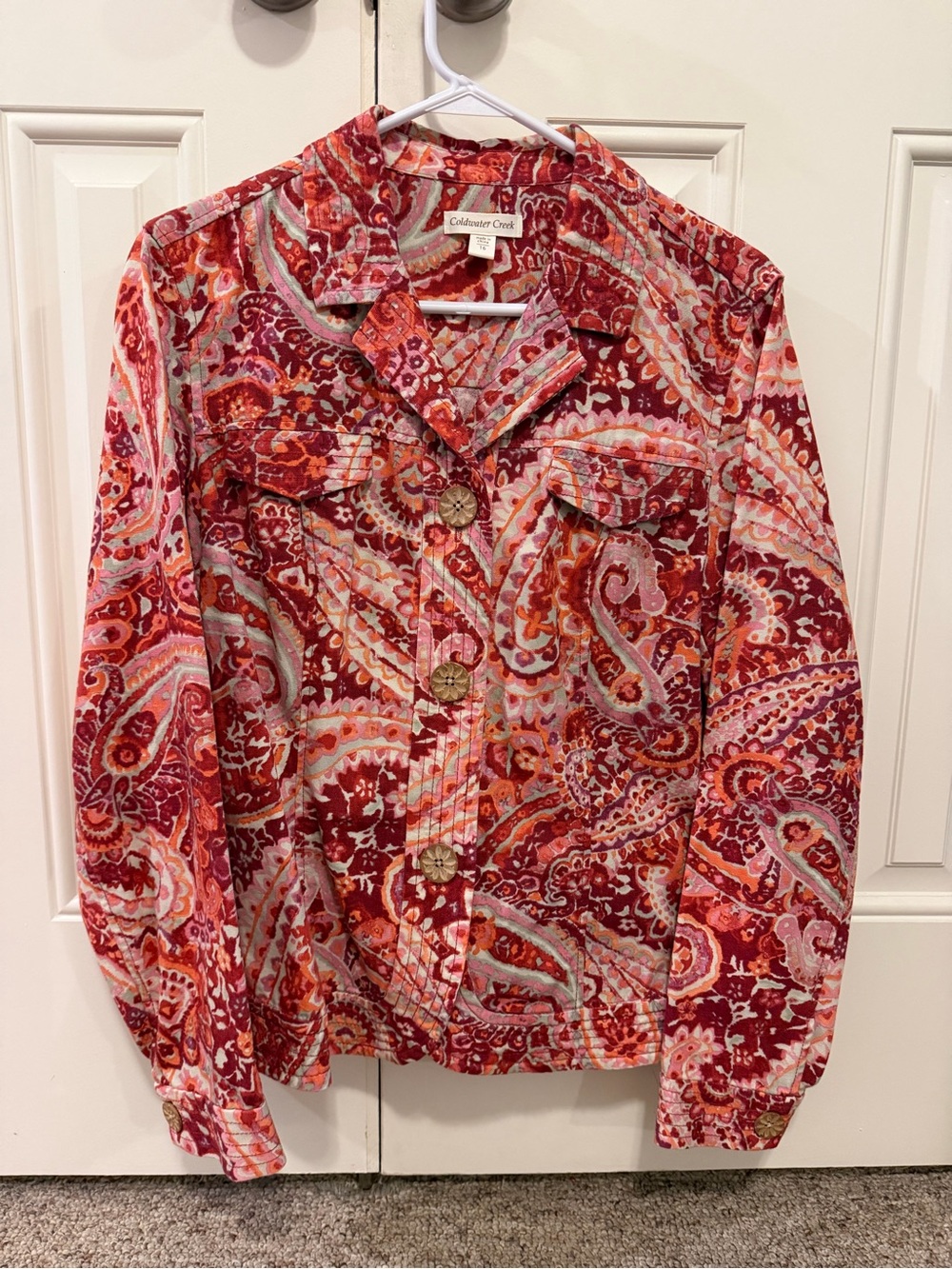 Coldwater Creek Red Paisley Button-Down Jacket